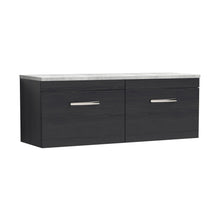 Nuie Athena 1200mm Wall Hung 2-drawer Unit & Laminate Worktop Contemporary Charcoal Black MFC Textured Woodgrain 452x1205x390mm - ATH040LBG2 - JJ Building Materials
