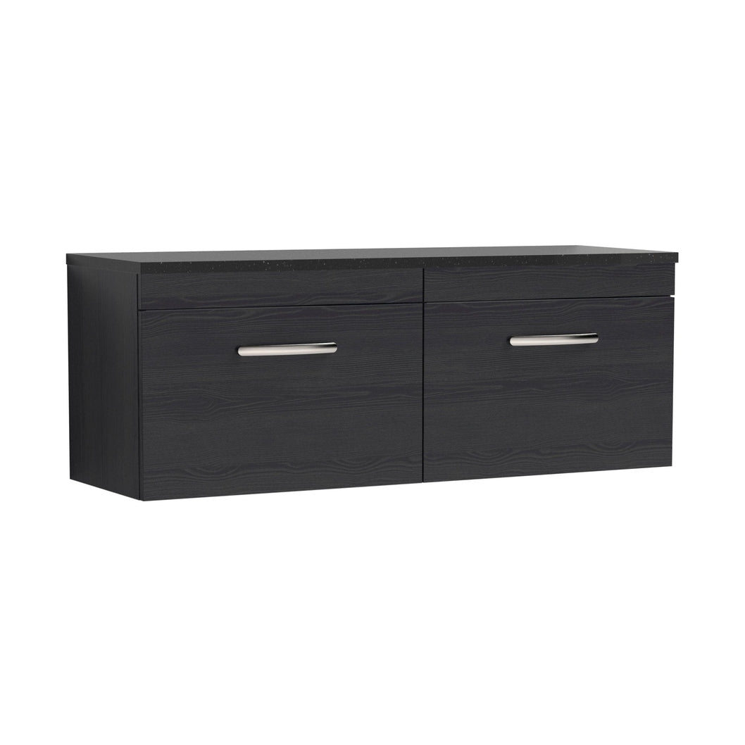 Nuie Athena 1200mm Wall Hung 2-drawer Unit & Laminate Worktop Contemporary Charcoal Black MFC Textured Woodgrain 452x1205x390mm - ATH040LSB2 - JJ Building Materials
