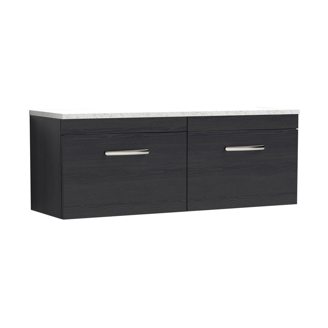 Nuie Athena 1200mm Wall Hung 2-drawer Unit & Laminate Worktop Contemporary Charcoal Black MFC Textured Woodgrain 452x1205x390mm - ATH040LSW2 - JJ Building Materials