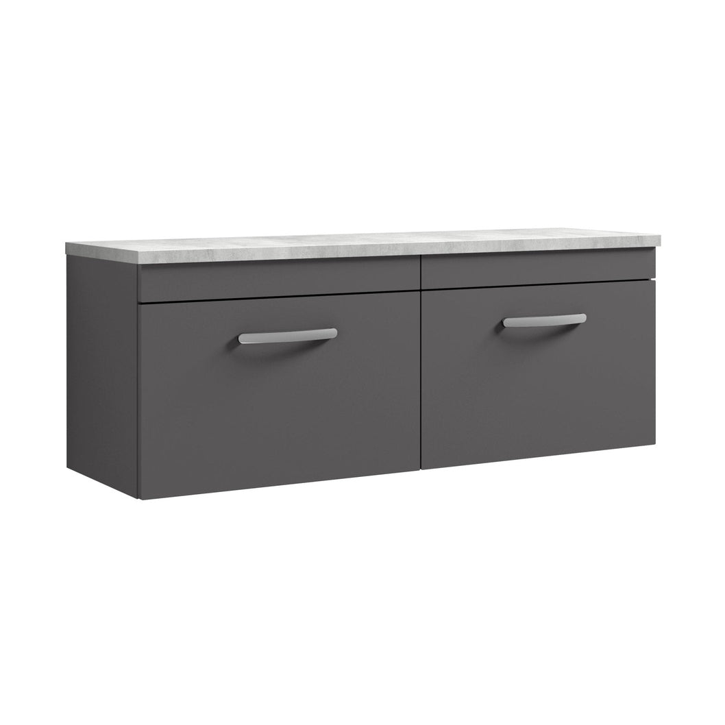 Nuie Athena 1200mm Wall Hung 2-drawer Unit & Laminate Worktop Contemporary Gloss Grey MFC Painted Gloss 452x1205x390mm - ATH077LBG2 - JJ Building Materials