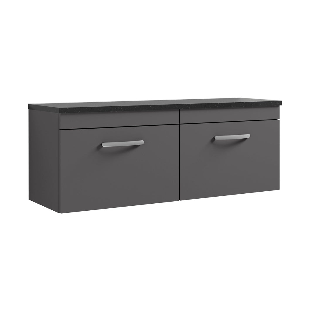 Nuie Athena 1200mm Wall Hung 2-drawer Unit & Laminate Worktop Contemporary Gloss Grey MFC Painted Gloss 452x1205x390mm - ATH077LSB2 - JJ Building Materials
