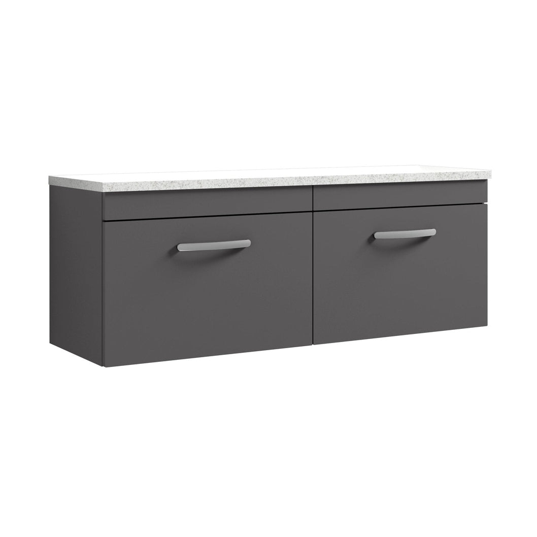 Nuie Athena 1200mm Wall Hung 2-drawer Unit & Laminate Worktop Contemporary Gloss Grey MFC Painted Gloss 452x1205x390mm - ATH077LSW2 - JJ Building Materials