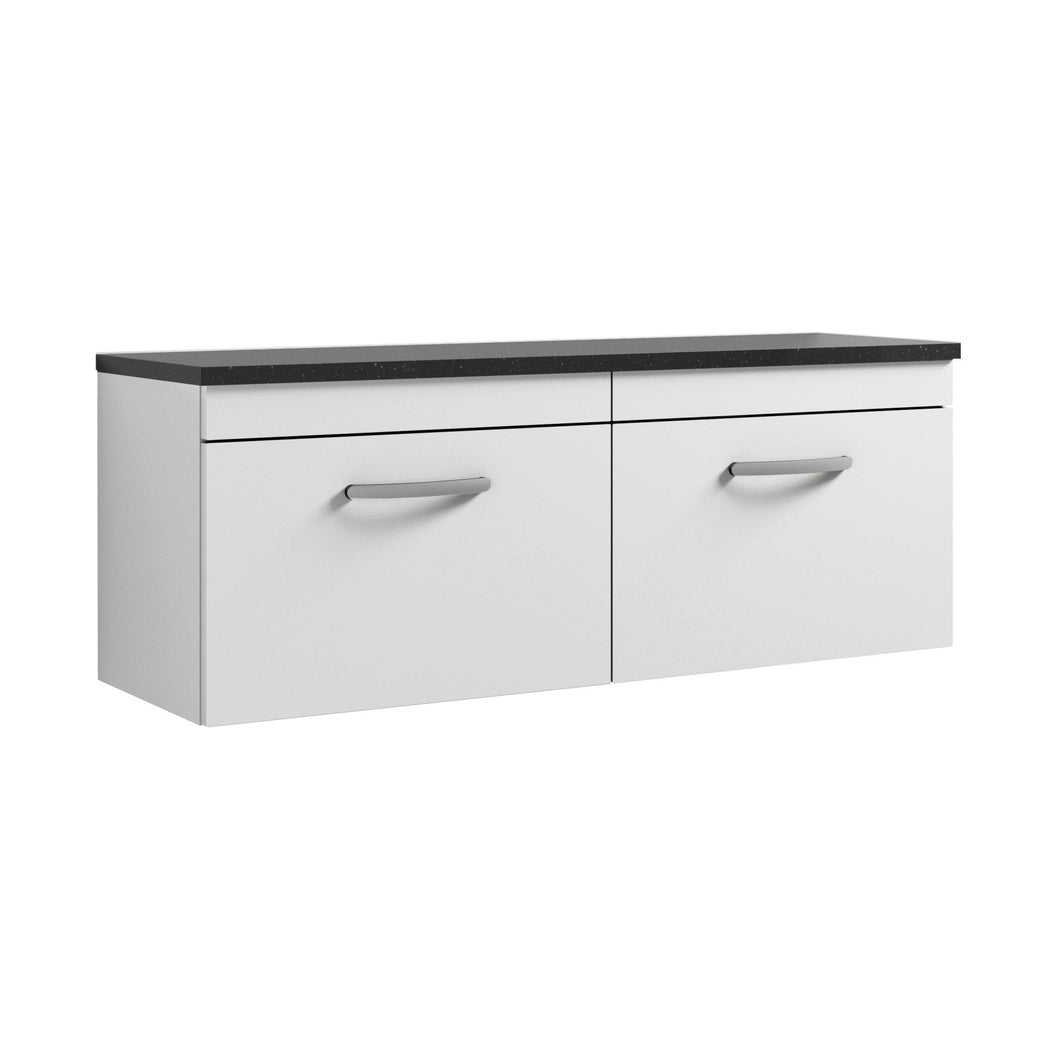 Nuie Athena 1200mm Wall Hung 2-drawer Unit & Laminate Worktop Contemporary Gloss White MFC Painted Gloss 452x1205x390mm - ATH041LSB2 - JJ Building Materials
