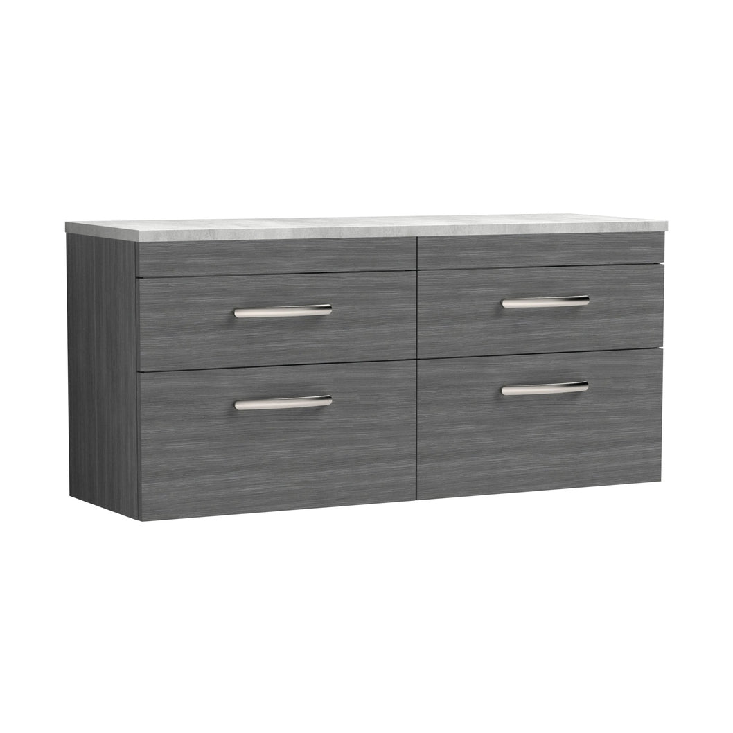 Nuie Athena 1200mm Wall Hung 4-drawer Unit & Laminate Worktop Contemporary Anthracite Woodgrain MFC Textured Woodgrain 560x1205x390mm - ATH046LBG2 - JJ Building Materials