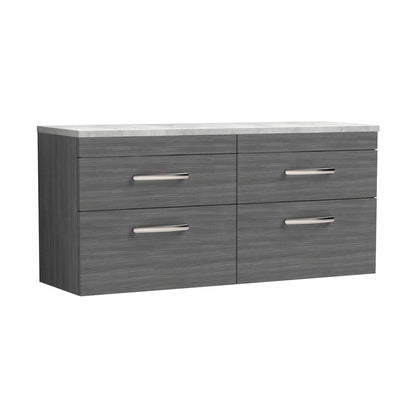 Nuie Athena 1200mm Wall Hung 4-drawer Unit & Laminate Worktop Contemporary Anthracite Woodgrain MFC Textured Woodgrain 560x1205x390mm - ATH046LBG2 - JJ Building Materials