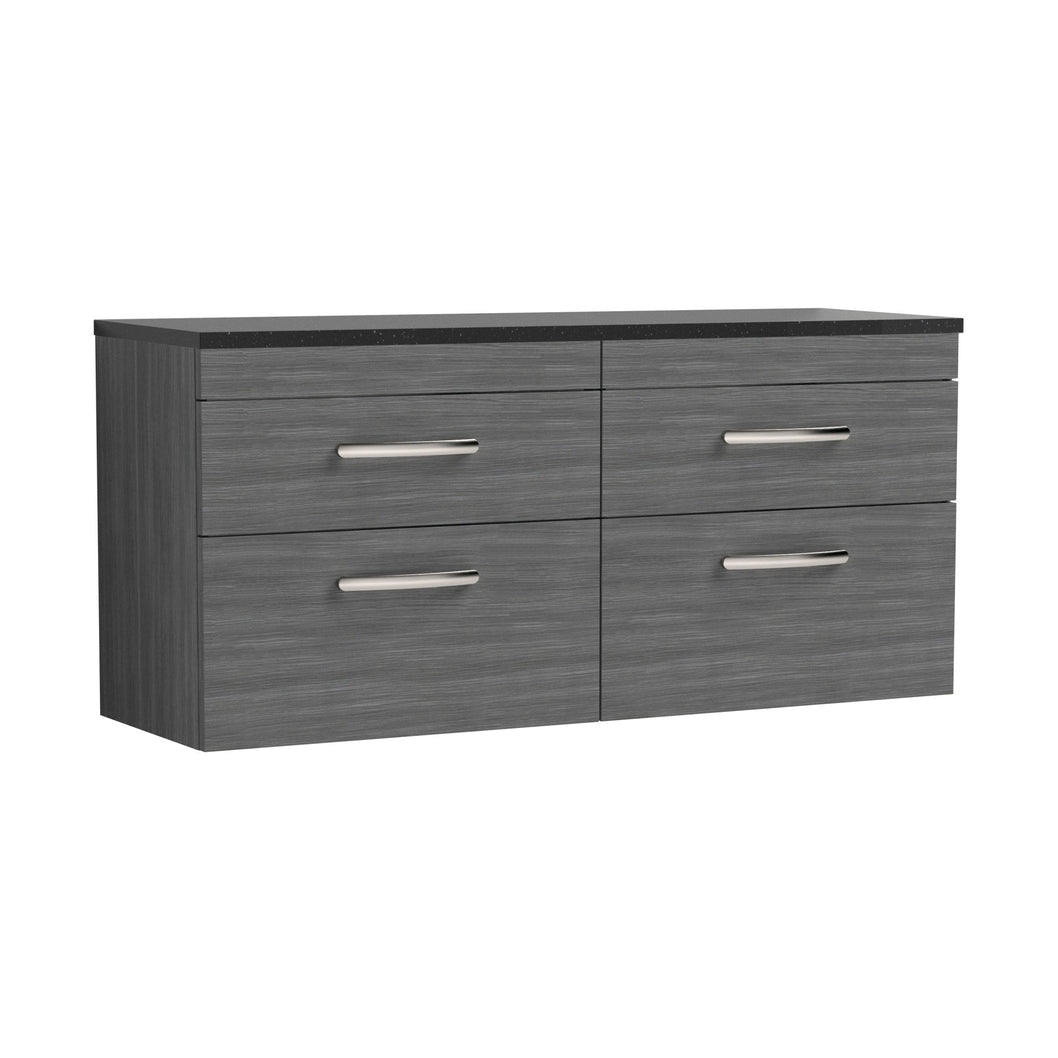 Nuie Athena 1200mm Wall Hung 4-drawer Unit & Laminate Worktop Contemporary Anthracite Woodgrain MFC Textured Woodgrain 560x1205x390mm - ATH046LSB2 - JJ Building Materials