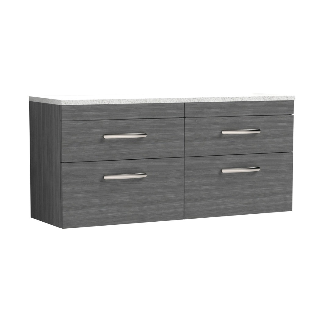 Nuie Athena 1200mm Wall Hung 4-drawer Unit & Laminate Worktop Contemporary Anthracite Woodgrain MFC Textured Woodgrain 560x1205x390mm - ATH046LSW2 - JJ Building Materials