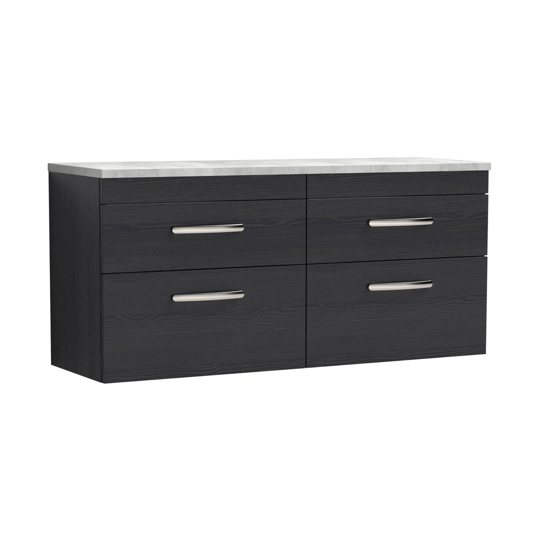 Nuie Athena 1200mm Wall Hung 4-drawer Unit & Laminate Worktop Contemporary Charcoal Black MFC Textured Woodgrain 560x1205x390mm - ATH047LBG2 - JJ Building Materials