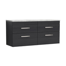 Nuie Athena 1200mm Wall Hung 4-drawer Unit & Laminate Worktop Contemporary Charcoal Black MFC Textured Woodgrain 560x1205x390mm - ATH047LBG2 - JJ Building Materials