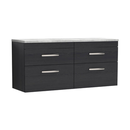 Nuie Athena 1200mm Wall Hung 4-drawer Unit & Laminate Worktop Contemporary Charcoal Black MFC Textured Woodgrain 560x1205x390mm - ATH047LBG2 - JJ Building Materials
