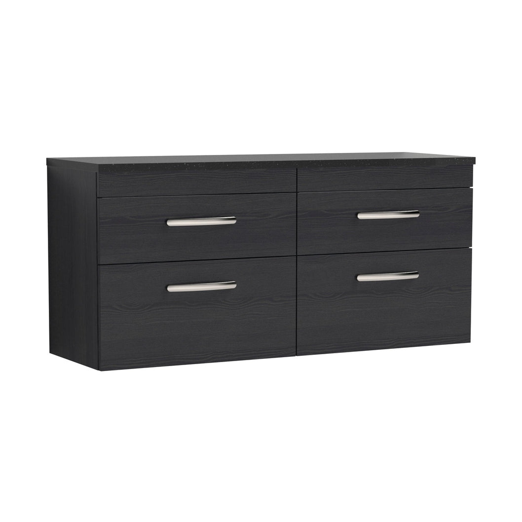 Nuie Athena 1200mm Wall Hung 4-drawer Unit & Laminate Worktop Contemporary Charcoal Black MFC Textured Woodgrain 560x1205x390mm - ATH047LSB2 - JJ Building Materials