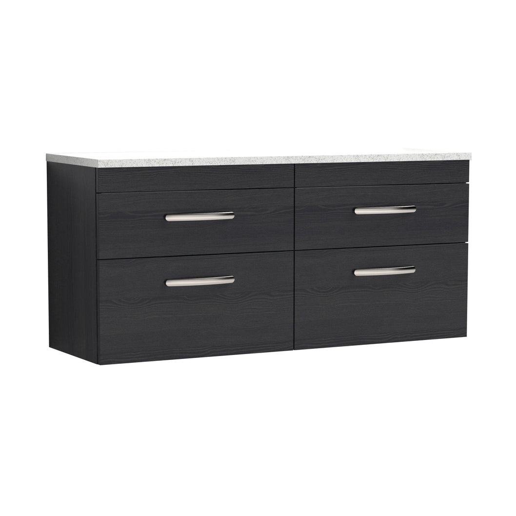 Nuie Athena 1200mm Wall Hung 4-drawer Unit & Laminate Worktop Contemporary Charcoal Black MFC Textured Woodgrain 560x1205x390mm - ATH047LSW2 - JJ Building Materials