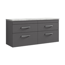Nuie Athena 1200mm Wall Hung 4-drawer Unit & Laminate Worktop Contemporary Gloss Grey MFC Painted Gloss 560x1205x390mm - ATH078LBG2 - JJ Building Materials
