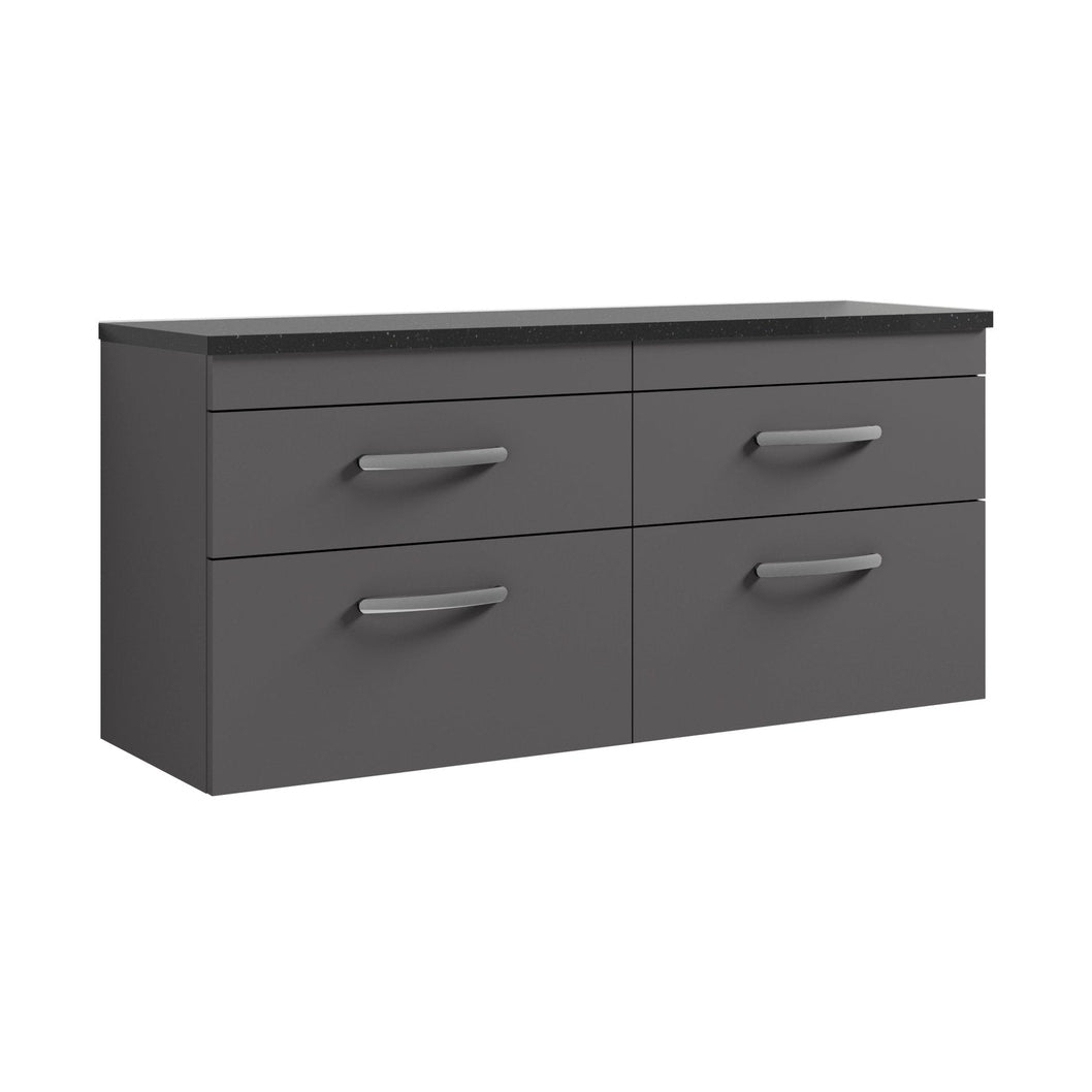 Nuie Athena 1200mm Wall Hung 4-drawer Unit & Laminate Worktop Contemporary Gloss Grey MFC Painted Gloss 560x1205x390mm - ATH078LSB2 - JJ Building Materials