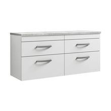 Nuie Athena 1200mm Wall Hung 4-drawer Unit & Laminate Worktop Contemporary Gloss White MFC Painted Gloss 560x1205x390mm - ATH048LBG2 - JJ Building Materials