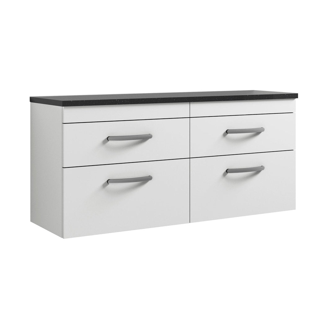 Nuie Athena 1200mm Wall Hung 4-drawer Unit & Laminate Worktop Contemporary Gloss White MFC Painted Gloss 560x1205x390mm - ATH048LSB2 - JJ Building Materials