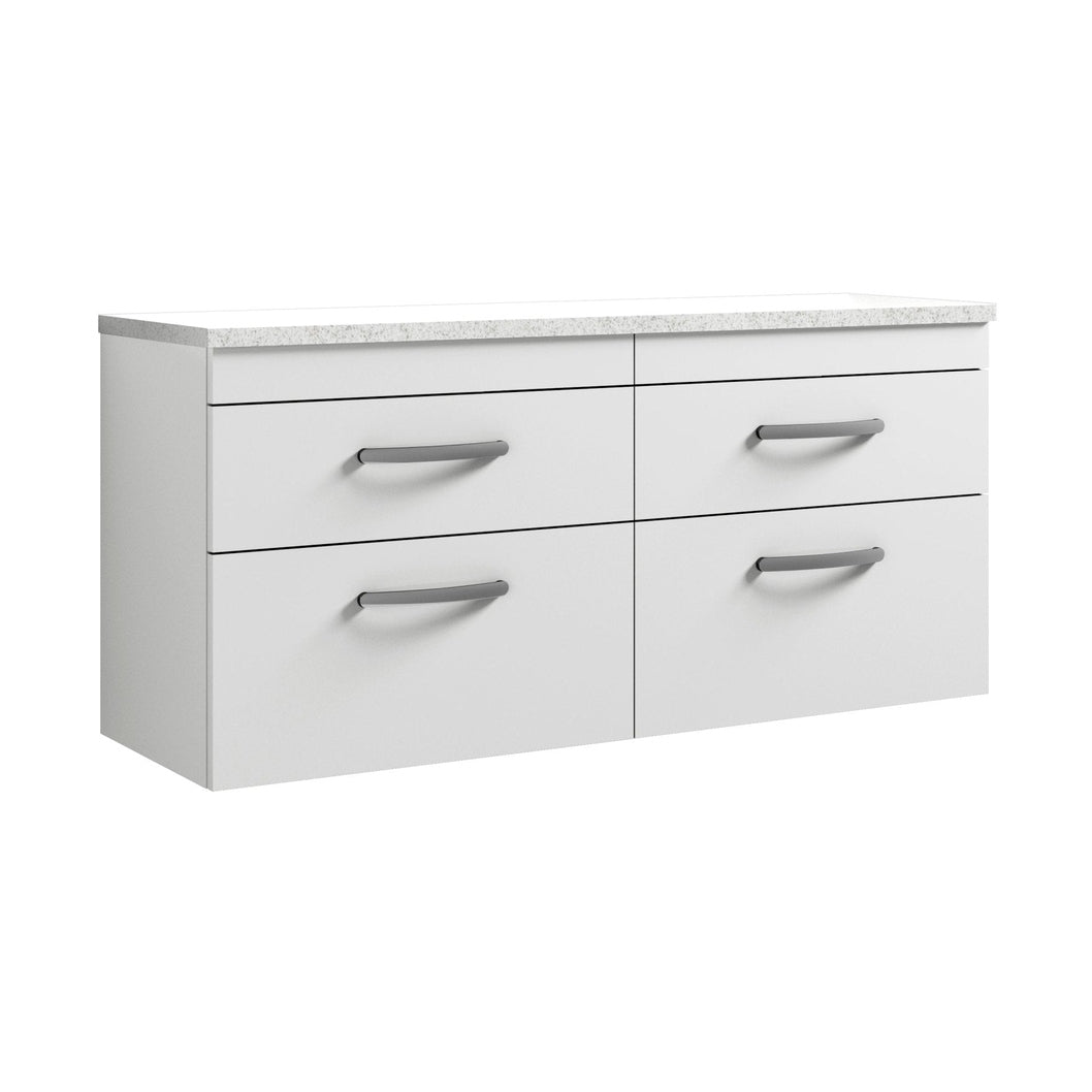Nuie Athena 1200mm Wall Hung 4-drawer Unit & Laminate Worktop Contemporary Gloss White MFC Painted Gloss 560x1205x390mm - ATH048LSW2 - JJ Building Materials