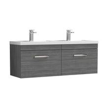 Nuie Athena 1200mm Wall Hung Cabinet With Double Basin Contemporary Anthracite Woodgrain MFC Textured Woodgrain 470x1205x390mm - JJ Building Materials