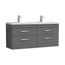 Nuie Athena 1200mm Wall Hung Cabinet With Double Basin Contemporary Anthracite Woodgrain MFC Textured Woodgrain 578x1205x390mm - JJ Building Materials