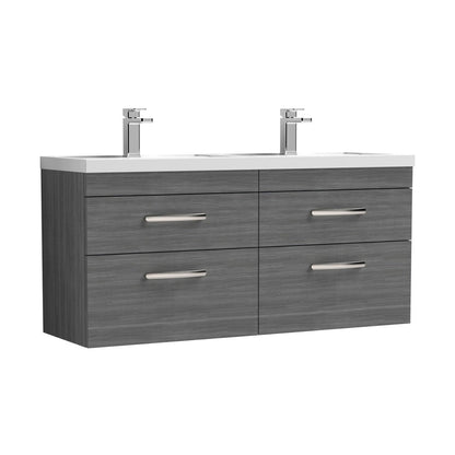 Nuie Athena 1200mm Wall Hung Cabinet With Double Basin Contemporary Anthracite Woodgrain MFC Textured Woodgrain 578x1205x390mm - JJ Building Materials