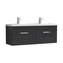 Nuie Athena 1200mm Wall Hung Cabinet With Double Basin Contemporary Charcoal Black MFC Textured Woodgrain 470x1205x390mm - JJ Building Materials