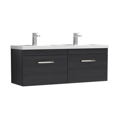 Nuie Athena 1200mm Wall Hung Cabinet With Double Basin Contemporary Charcoal Black MFC Textured Woodgrain 470x1205x390mm - JJ Building Materials