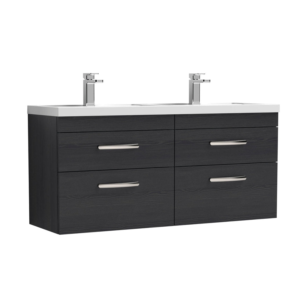 Nuie Athena 1200mm Wall Hung Cabinet With Double Basin Contemporary Charcoal Black MFC Textured Woodgrain 578x1205x390mm - JJ Building Materials