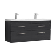 Nuie Athena 1200mm Wall Hung Cabinet With Double Basin Contemporary Charcoal Black MFC Textured Woodgrain 578x1205x390mm - JJ Building Materials