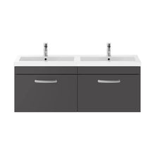 Nuie Athena 1200mm Wall Hung Cabinet With Double Basin Contemporary Gloss Grey MFC Painted Gloss 470x1205x390mm - JJ Building Materials