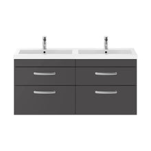 Nuie Athena 1200mm Wall Hung Cabinet With Double Basin Contemporary Gloss Grey MFC Painted Gloss 578x1205x390mm - JJ Building Materials