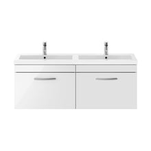Nuie Athena 1200mm Wall Hung Cabinet With Double Basin Contemporary Gloss White MFC Painted Gloss 470x1205x390mm - JJ Building Materials