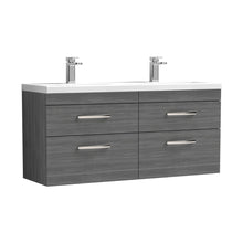 Nuie Athena 1200mm Wall Hung Cabinet With Double Ceramic Basin Contemporary Anthracite Woodgrain MFC Textured Woodgrain 578x1208x390mm - JJ Building Materials