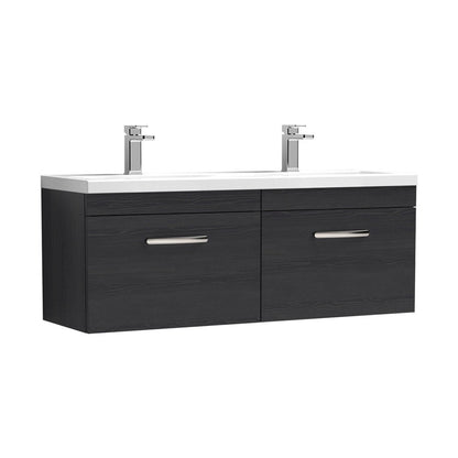 Nuie Athena 1200mm Wall Hung Cabinet With Double Ceramic Basin Contemporary Charcoal Black MFC Textured Woodgrain 470x1208x390mm - JJ Building Materials