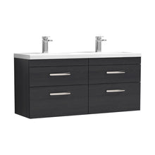 Nuie Athena 1200mm Wall Hung Cabinet With Double Ceramic Basin Contemporary Charcoal Black MFC Textured Woodgrain 578x1208x390mm - JJ Building Materials
