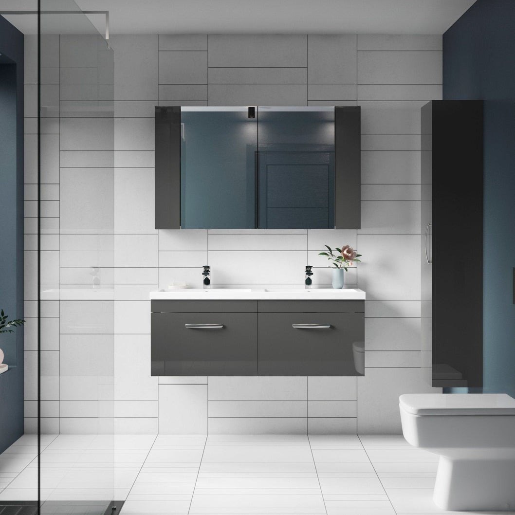 Nuie Athena 300mm Tall Unit (1 Door) Contemporary Gloss Grey MFC Painted Gloss 1433x300x235mm - JJ Building Materials
