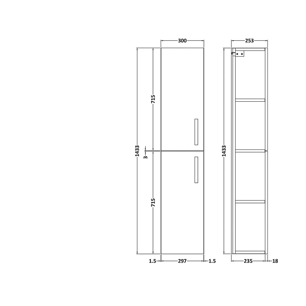 Nuie Athena 300mm Tall Unit (2 Door) Contemporary Charcoal Black MFC Textured Woodgrain 1433x300x235mm - JJ Building Materials