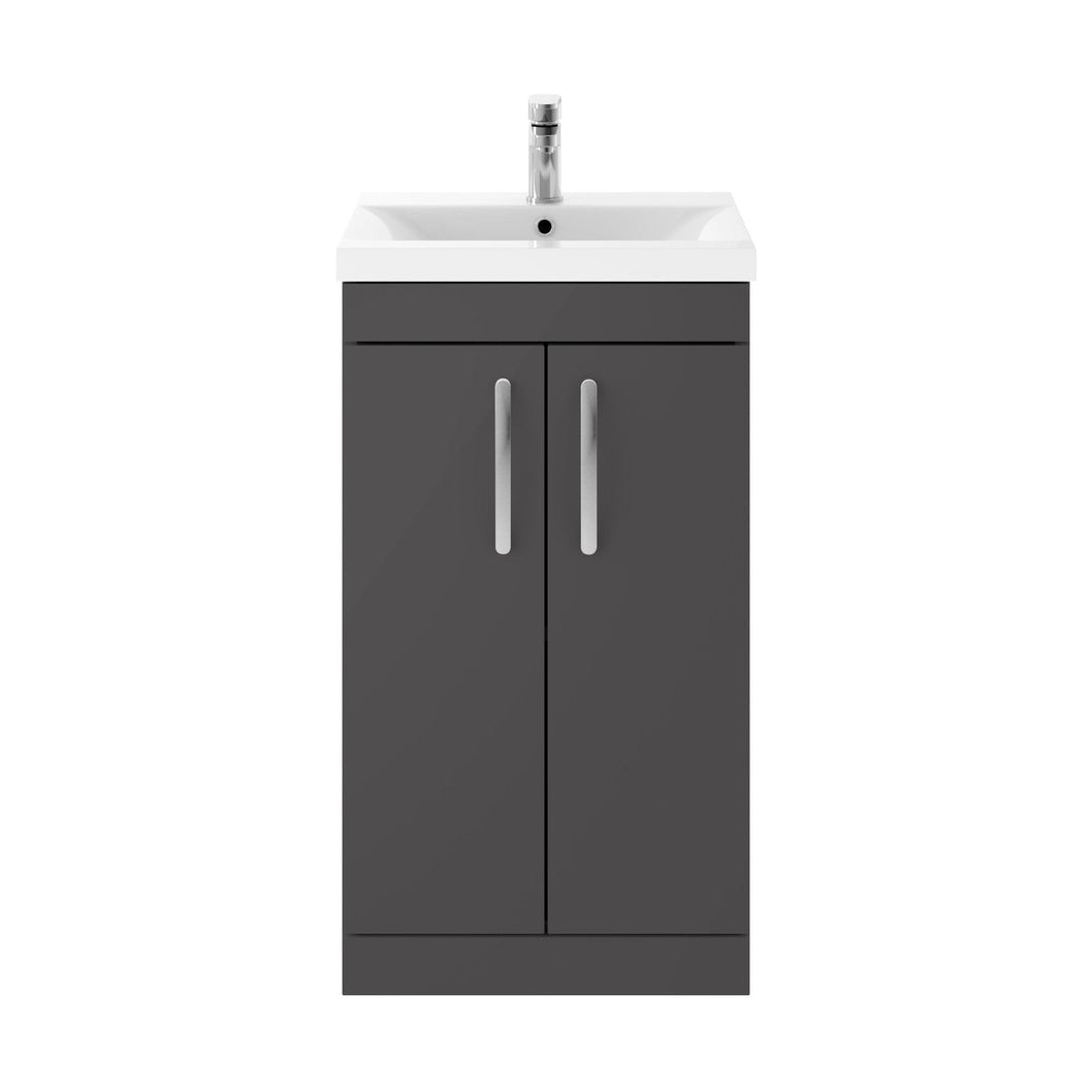 Nuie Athena 500mm Floor Standing Cabinet With Basin 1 Contemporary Gloss Grey MFC 905x510x390mm - JJ Building Materials
