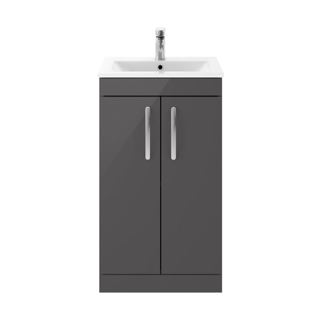 Nuie Athena 500mm Floor Standing Cabinet With Basin 2 Contemporary Gloss Grey MFC 883x505x395mm - JJ Building Materials