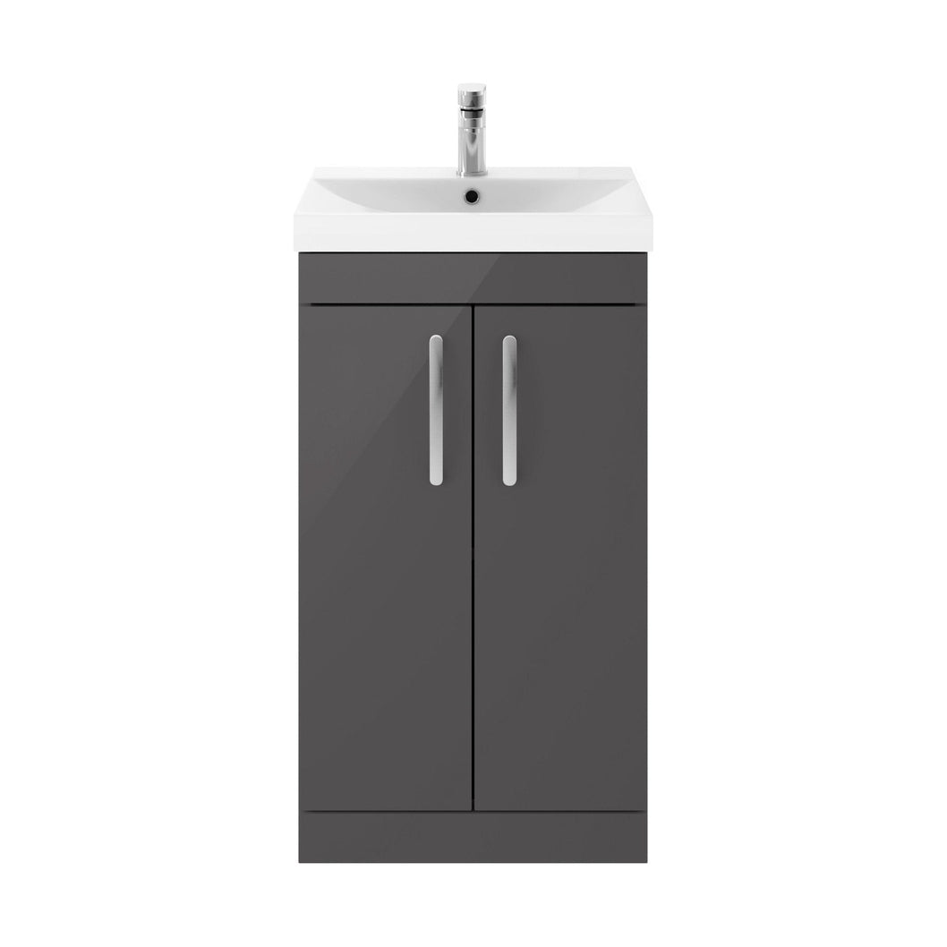 Nuie Athena 500mm Floor Standing Cabinet With Basin 3 Contemporary Gloss Grey MFC 915x510x390mm - JJ Building Materials