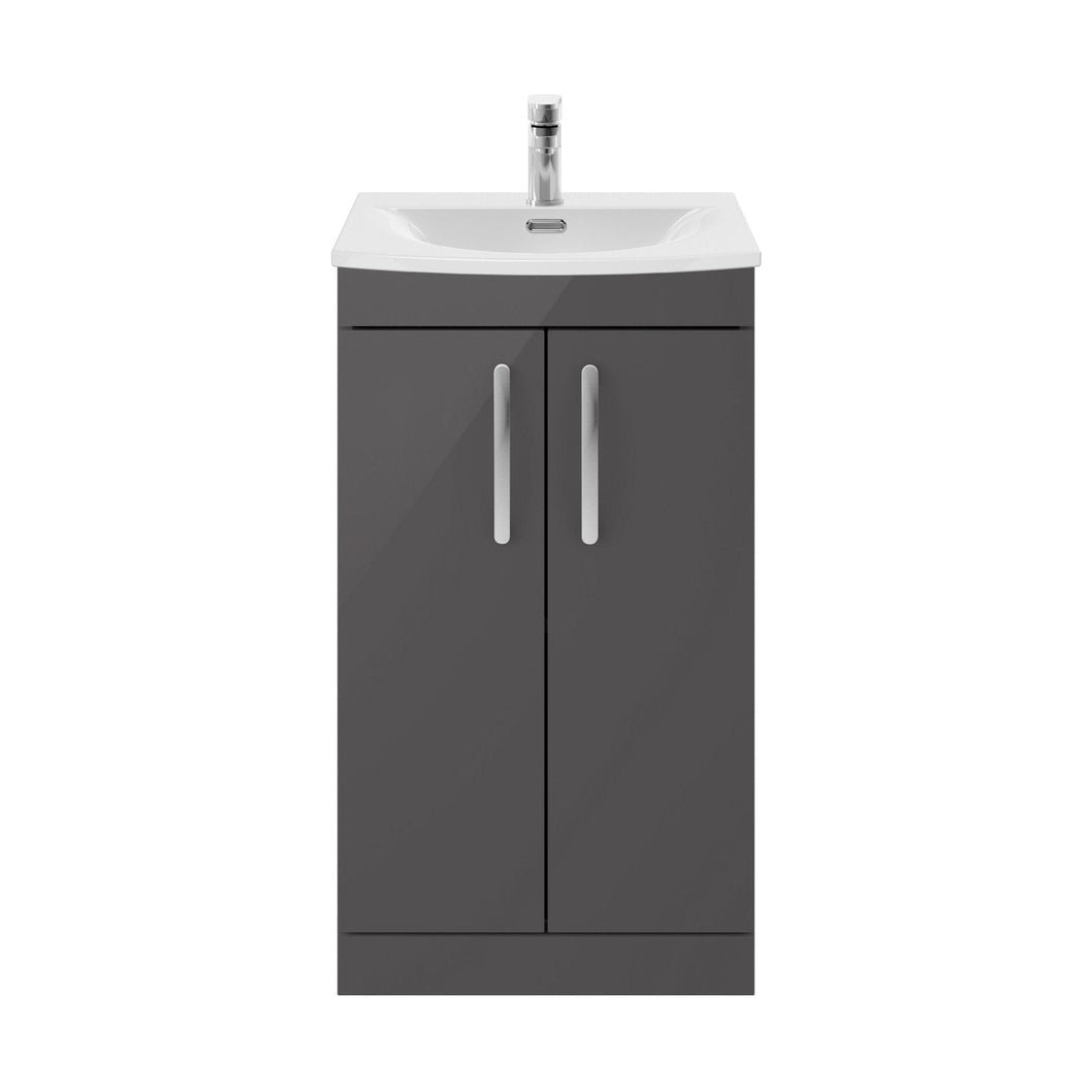 Nuie Athena 500mm Floor Standing Cabinet With Basin 4 Contemporary Gloss Grey MFC 895x510x390mm - JJ Building Materials