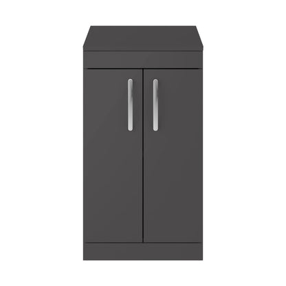 Nuie Athena 500mm Floor Standing Cabinet With Worktop Contemporary Gloss Grey MFC Painted Gloss 883x505x390mm - JJ Building Materials