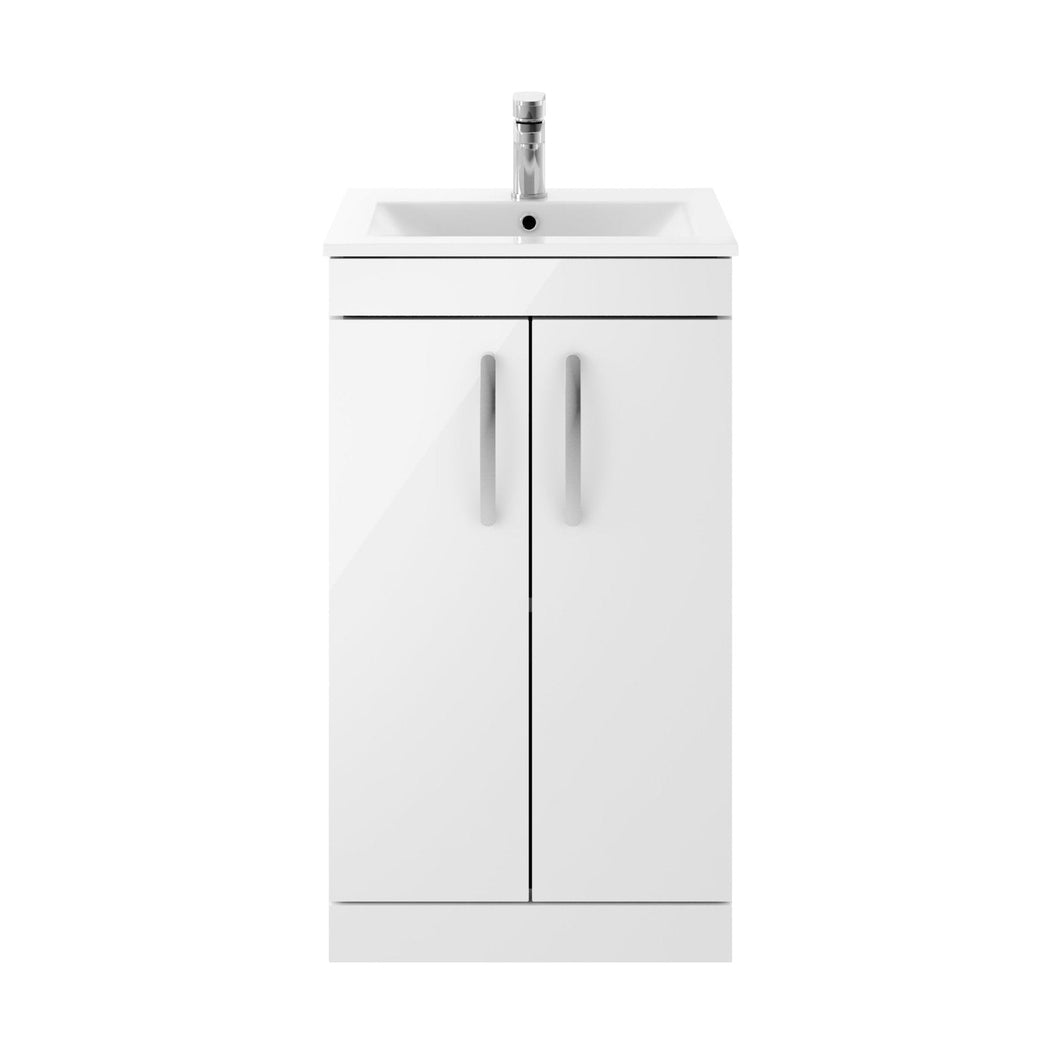 Nuie Athena 500mm Floor Standing Vanity With Basin 2 Contemporary Gloss White MFC 883x505x395mm - JJ Building Materials