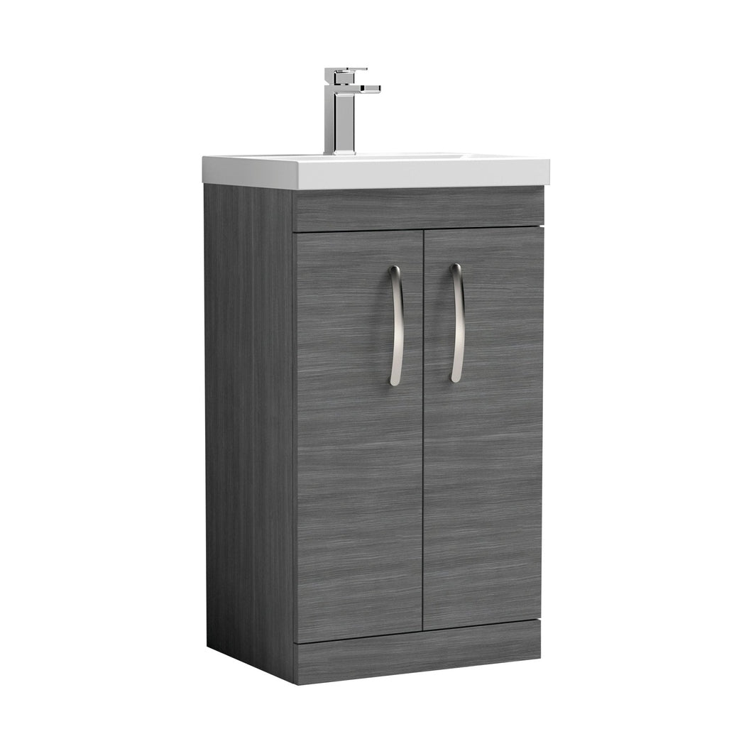 Nuie Athena 500mm Floor Standing Vanity With Basin 3 Contemporary Anthracite Woodgrain MFC 915x510x390mm - JJ Building Materials