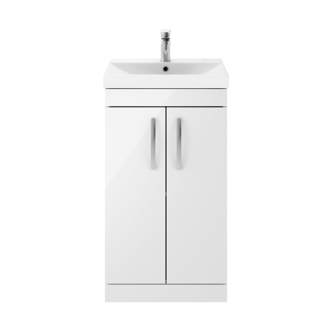 Nuie Athena 500mm Floor Standing Vanity With Basin 3 Contemporary Gloss White MFC 915x510x390mm - JJ Building Materials