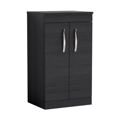 Nuie Athena 500mm Floor Standing Vanity With Worktop Contemporary Charcoal Black MFC Textured Woodgrain 883x505x390mm - JJ Building Materials