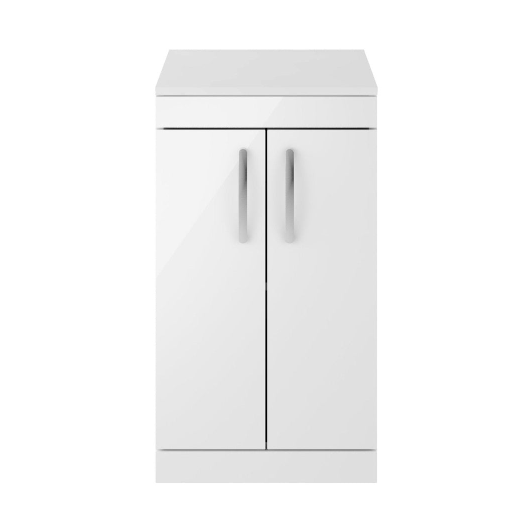 Nuie Athena 500mm Floor Standing Vanity With Worktop Contemporary Gloss White MFC Painted Gloss 883x505x390mm - JJ Building Materials