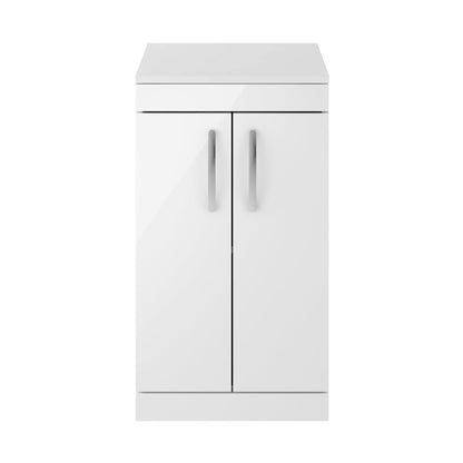 Nuie Athena 500mm Floor Standing Vanity With Worktop Contemporary Gloss White MFC Painted Gloss 883x505x390mm - JJ Building Materials