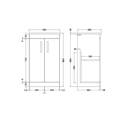 Nuie Athena 500mm Floor Standing Vanity With Worktop Contemporary Gloss White MFC Painted Gloss 883x505x390mm - JJ Building Materials