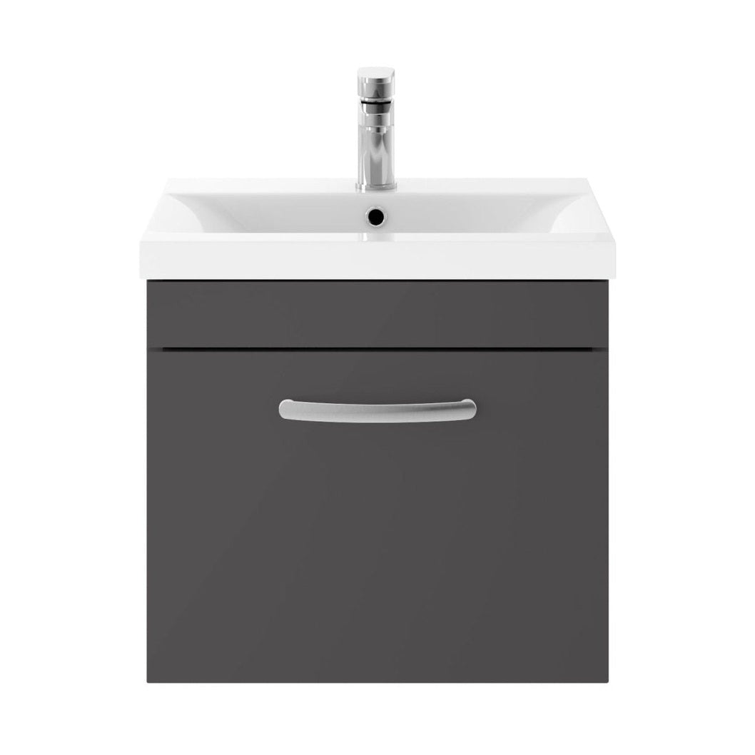 Nuie Athena 500mm Wall Hung Cabinet With Basin 1 Contemporary Gloss Grey MFC 471x510x390mm - JJ Building Materials