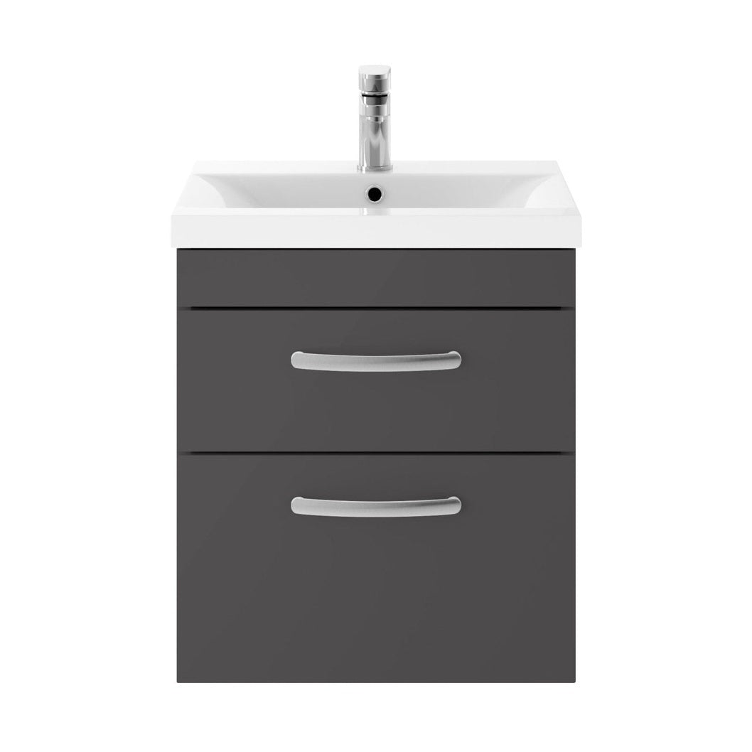 Nuie Athena 500mm Wall Hung Cabinet With Basin 1 Contemporary Gloss Grey MFC 579x510x390mm - JJ Building Materials